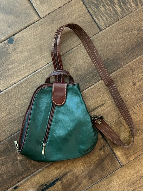 Vera Pelle Handbags - Vera Pelle Green and Brown Leather Crossbody Bag